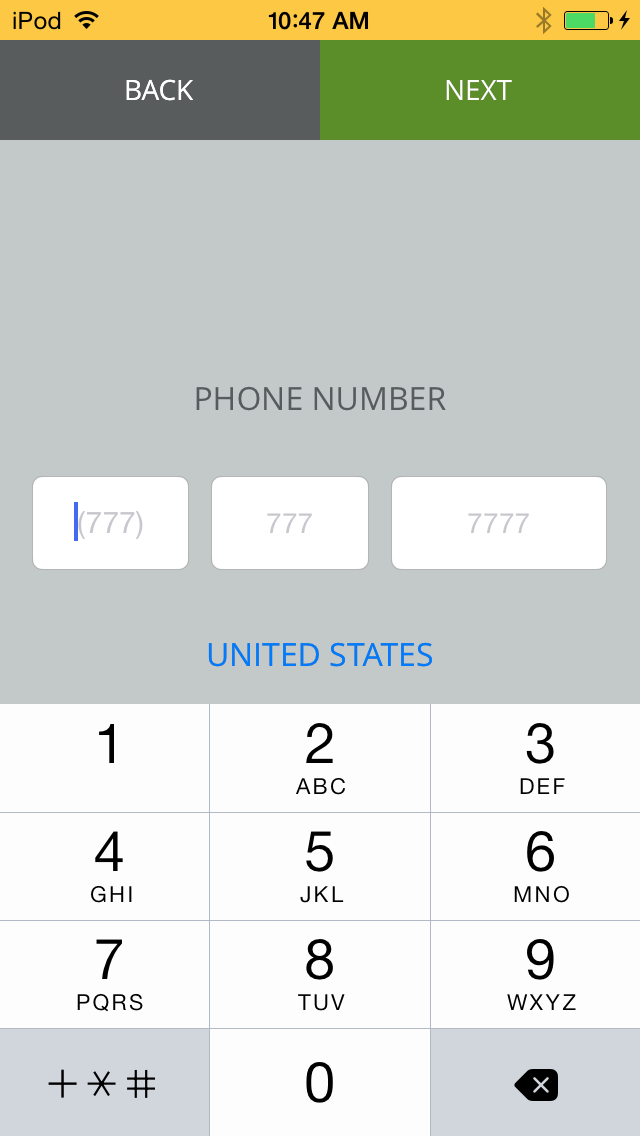 Phone Number Screen